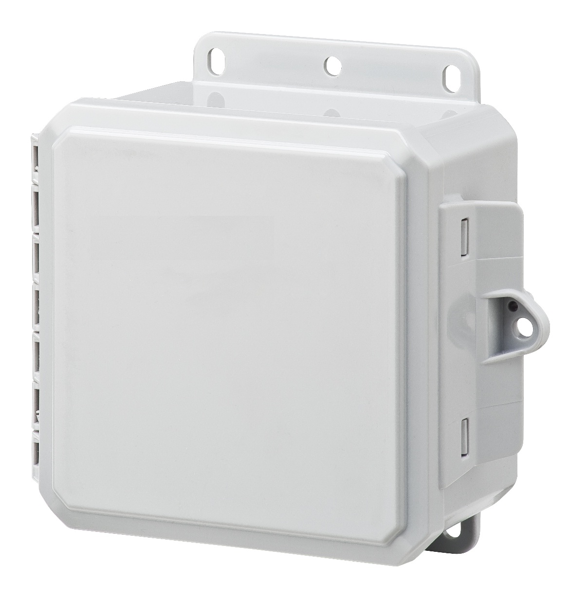 Integra Wallmount Enclosure; 6" x 6" x 3"; Polycarbonate; Transparent Cover; Hinge Connection; NEMA 6P